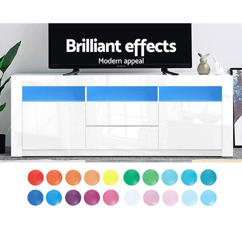 Artiss TV Cabinet Entertainment Unit Stand RGB LED Gloss Drawers 160cm White