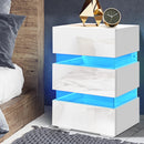 Artiss Bedside Table Side Unit RGB LED Lamp 3 Drawers Nightstand Gloss Furniture White