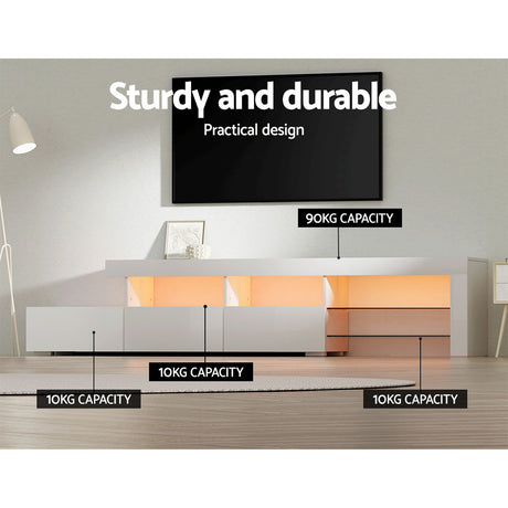 Artiss TV Cabinet Entertainment Unit Stand RGB LED Gloss Furniture 215cm White