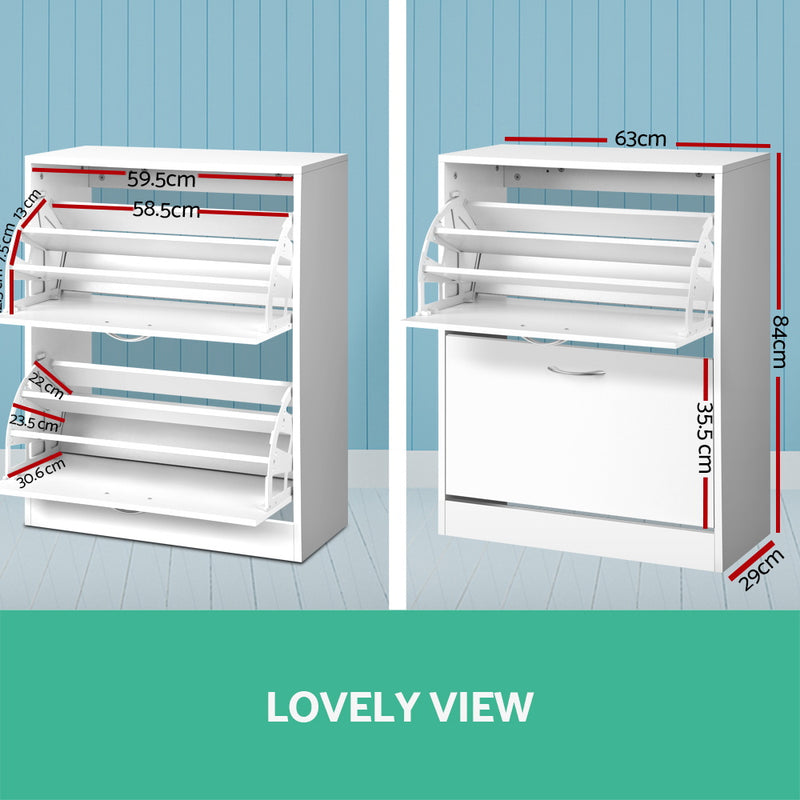 Artiss 2 Door Shoe Cabinet - White