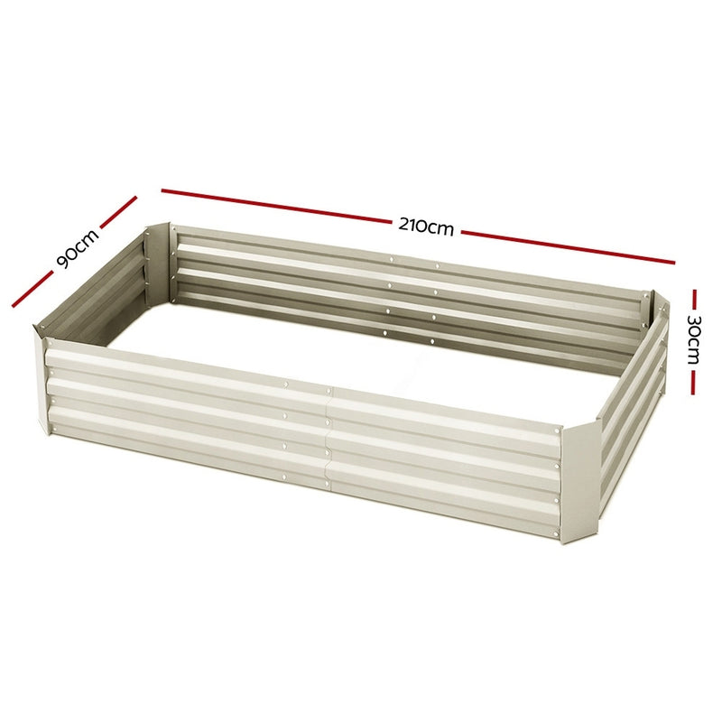 Greenfingers Garden Bed 2PCS 210X90X30cm  Galvanised Steel Raised Planter Cream