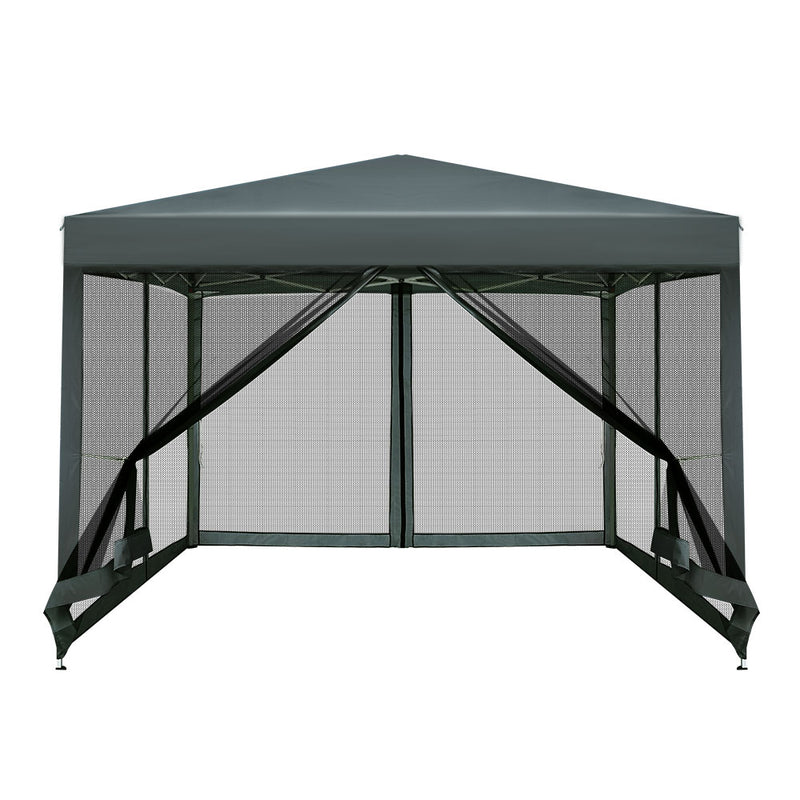 Instahut Gazebo Pop Up Marquee 3x3 Wedding Side Mesh Wall Outdoor Gazebos Grey