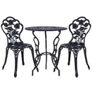 Gardeon 3PC Outdoor Setting Cast Aluminium Bistro Table Chair Patio Black