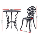 Gardeon 3PC Outdoor Setting Cast Aluminium Bistro Table Chair Patio Black