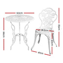 Gardeon Outdoor Furniture Chairs Table 3pc Aluminium Bistro White