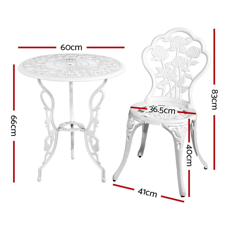 Gardeon Outdoor Furniture Chairs Table 3pc Aluminium Bistro White