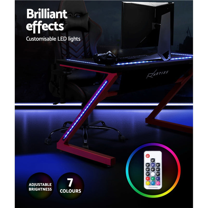Artiss Gaming Desk Office Computer Desks LED Study Table Racer Chair Desktop RGB
