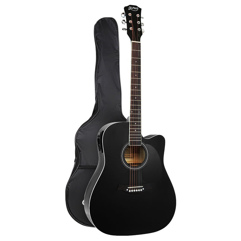 Alpha 41 Inch Electric Acoustic Guitar Wooden Classical Full Size EQ Bass Black"