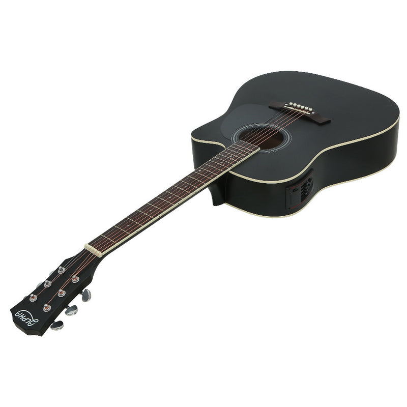 Alpha 41 Inch Electric Acoustic Guitar Wooden Classical Full Size EQ Capo Black"