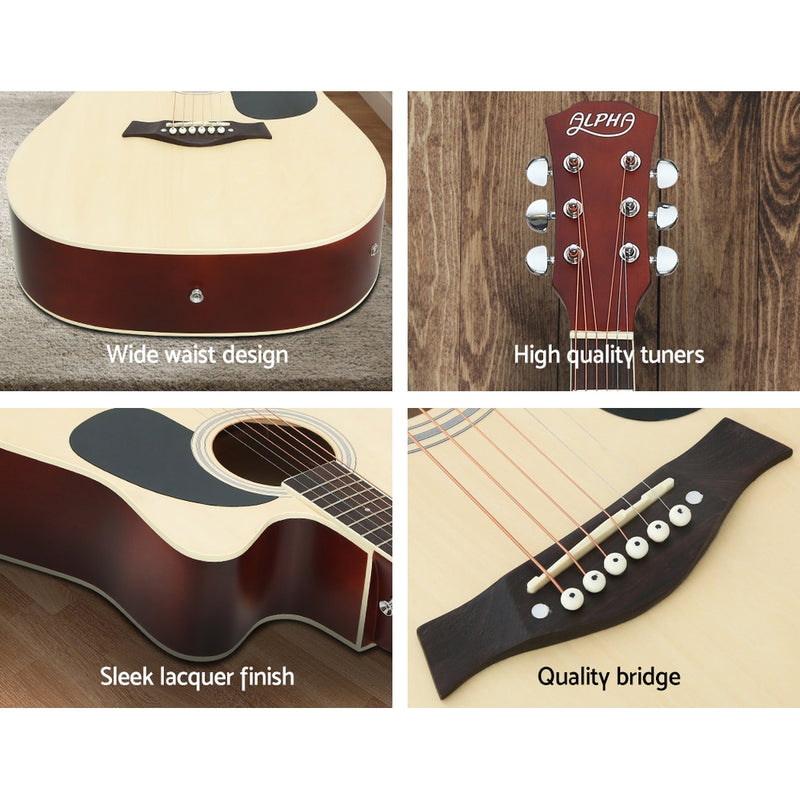 Alpha 41 Inch Electric Acoustic Guitar Wooden Classical with Pickup Capo Tuner Bass Natural"