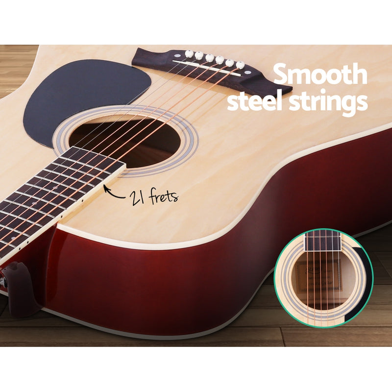 ALPHA 41 Inch Wooden Acoustic Guitar with Accessories set Natural Wood