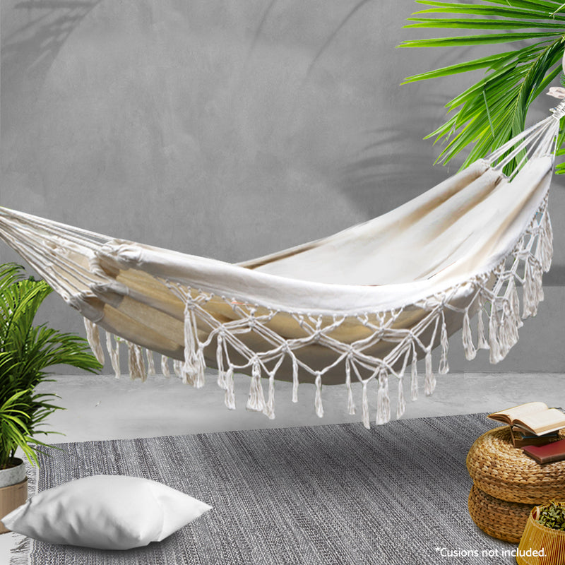 Gardeon Hanging Tassel Hammock Swing Bed Cream