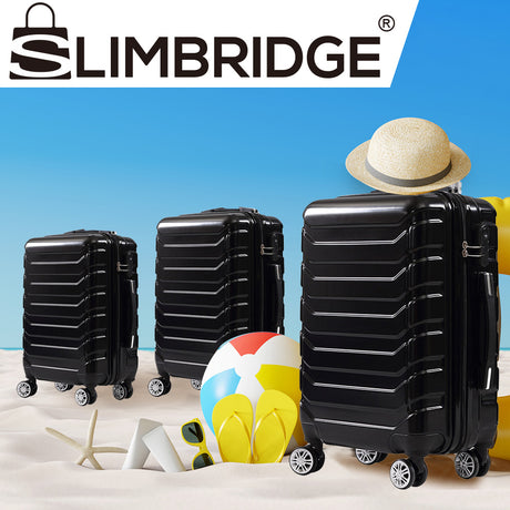 Suitcase Luggage Set 3 Piece Sets Travel Organizer Hard Cover Packing Lock Black