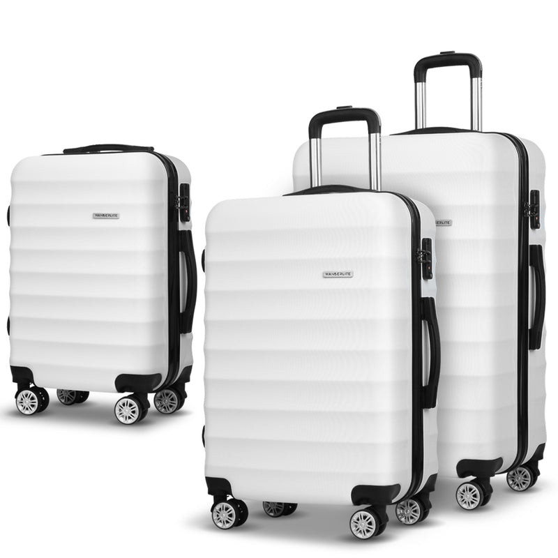 Wanderlite 3 Piece Lightweight Hard Suit Case Luggage White