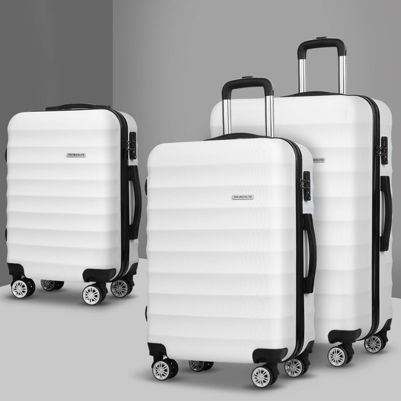 Wanderlite 3pcs Luggage Trolley Set Travel Suitcase TSA Hard Case White