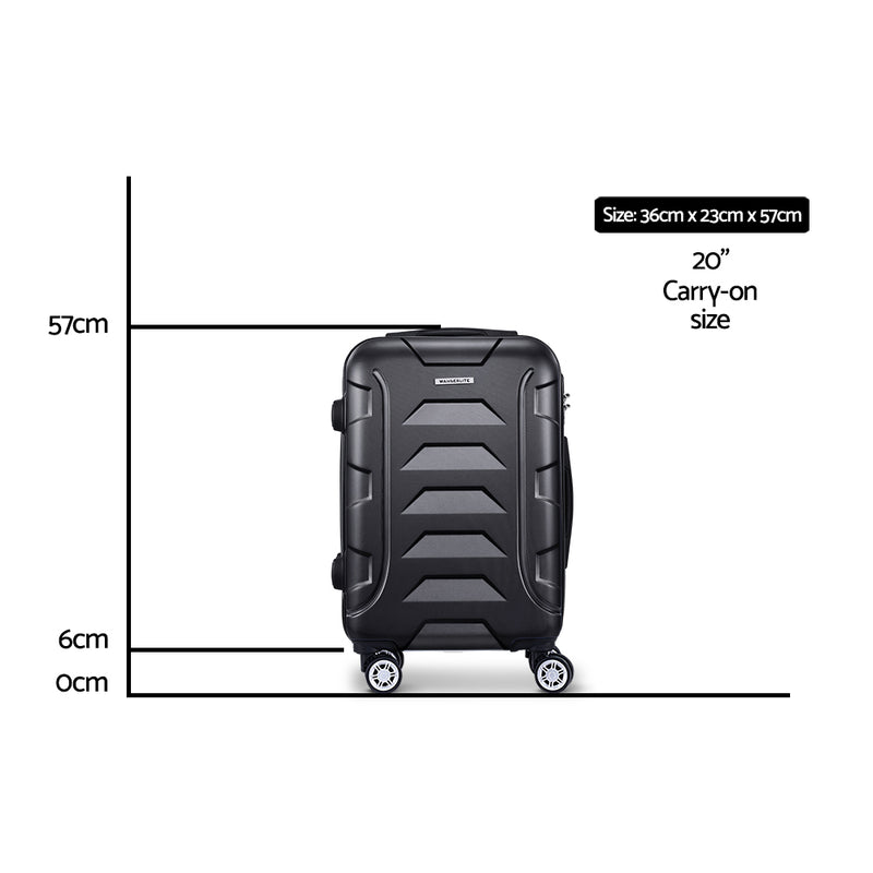 Wanderlite 20 Luggage Sets Suitcase Trolley Travel Hard Case Lightweight Black"