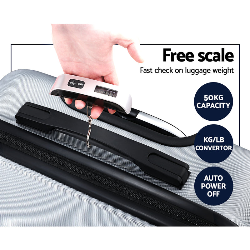 Wanderlite 3pc Luggage Travel Sets Suitcase Trolley TSA Lock Silver