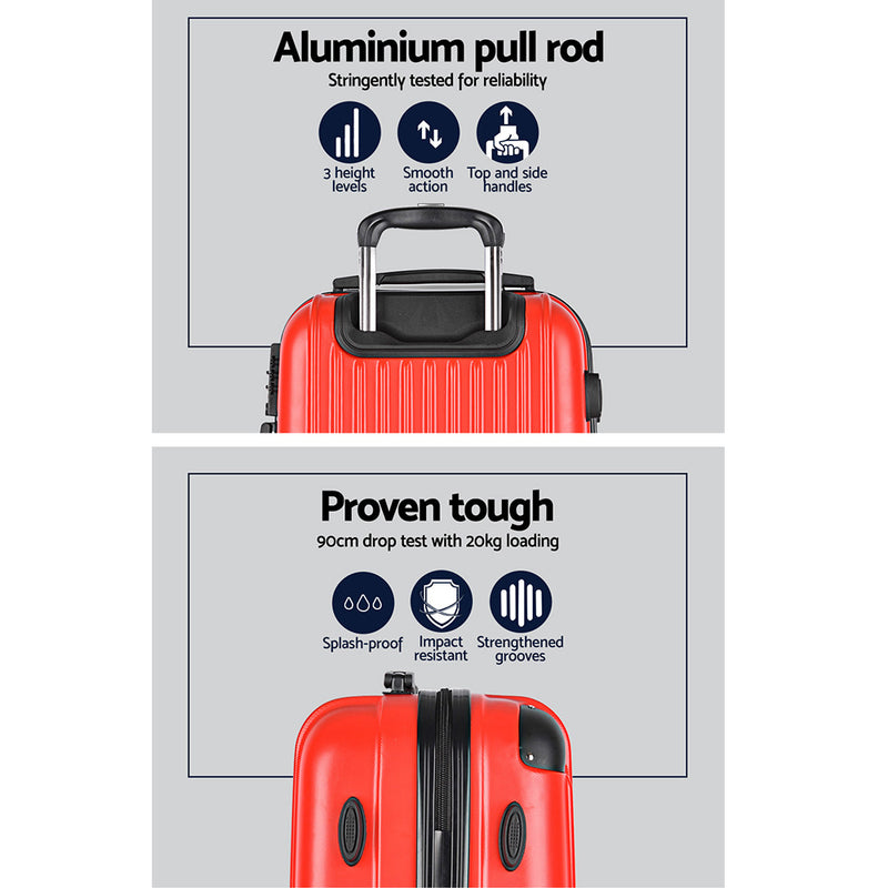 Wanderlite 2pc Luggage Trolley Suitcase Sets Travel TSA Hard Case Red