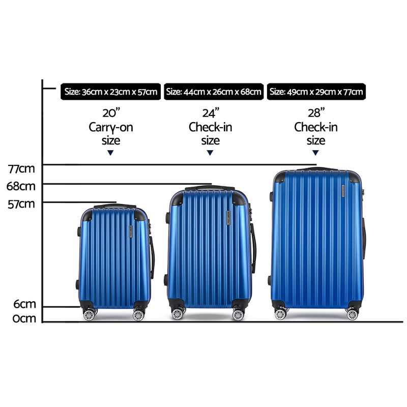 Wanderlite 3pc Luggage Sets Suitcases Set Travel Hard Case Lightweight Blue