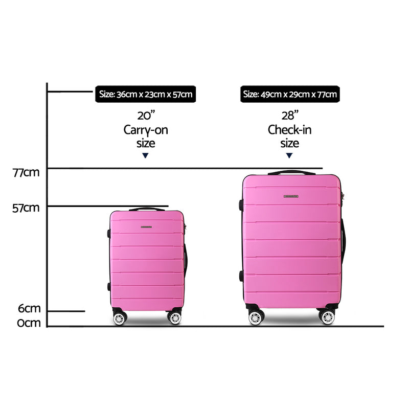 Wanderlite 2PC Luggage Suitcase Trolley - Pink