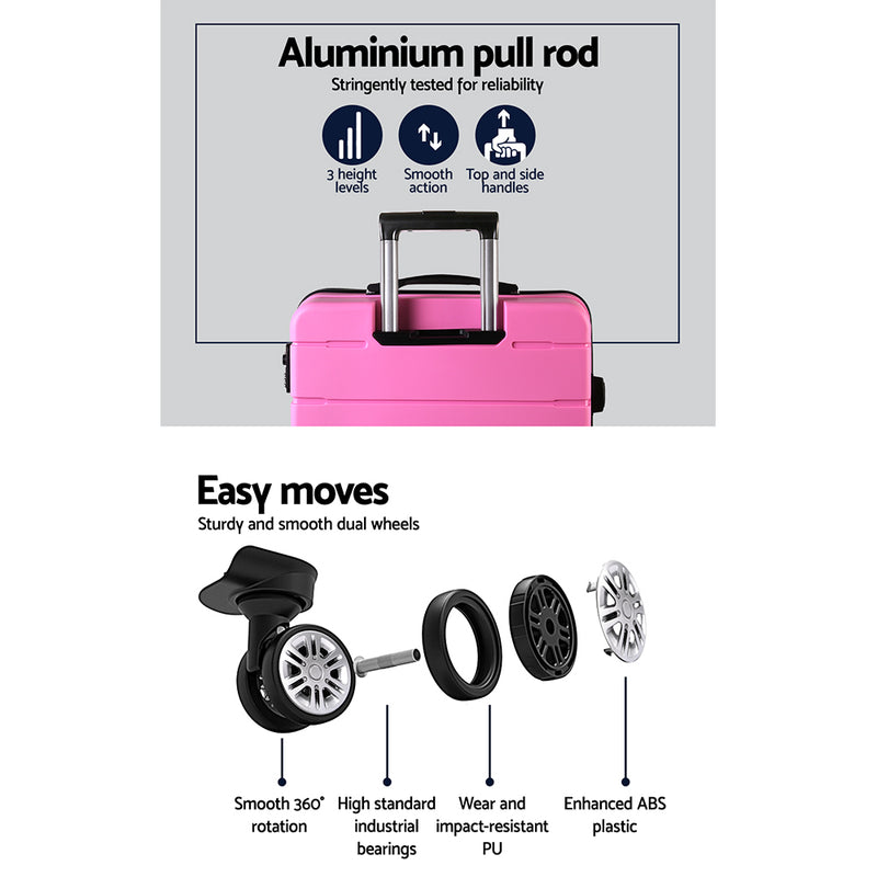 Wanderlite 2PC Luggage Suitcase Trolley - Pink