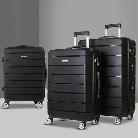 Wanderlite 3PC Luggage Suitcase Trolley - Black