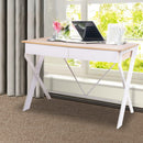 Artiss Metal Desk with Drawer - White with Oak Top