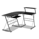 Artiss Corner Metal Pull Out Table Desk - Black