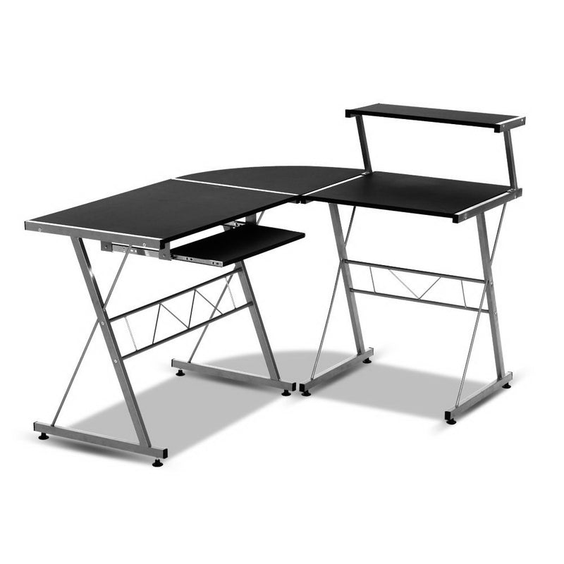 Artiss Corner Metal Pull Out Table Desk - Black