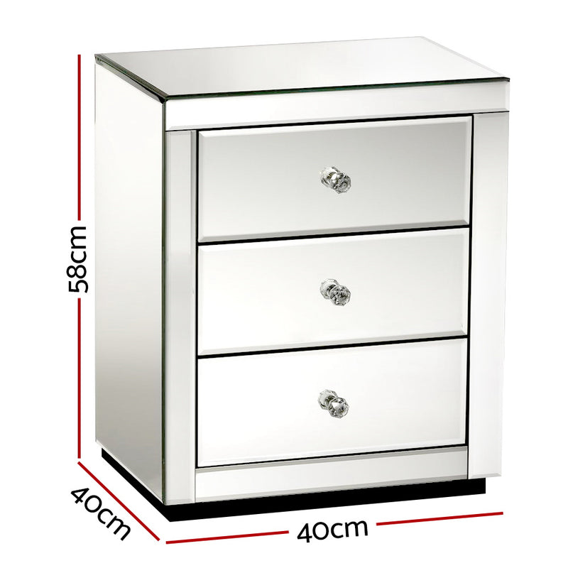 Artiss Set of 2 Bedside Tables Drawers Mirrored Side End Table Cabinet Nightstand