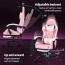 Artiss 2 Point Massage Gaming Office Chair Footrest Pink
