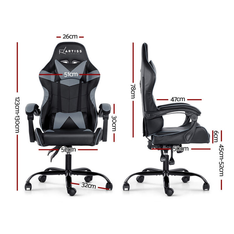 Artiss Office Chair Gaming Chair Computer Chairs Recliner PU Leather Seat Armrest Black Grey