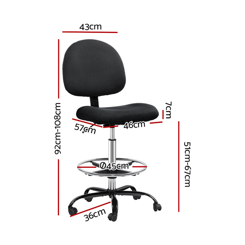 Artiss Office Chair Veer Drafting Stool Fabric Chairs Black