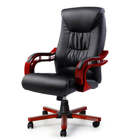 Artiss Executive Wooden Office Chair Wood Computer Chairs Leather Seat Sheridan