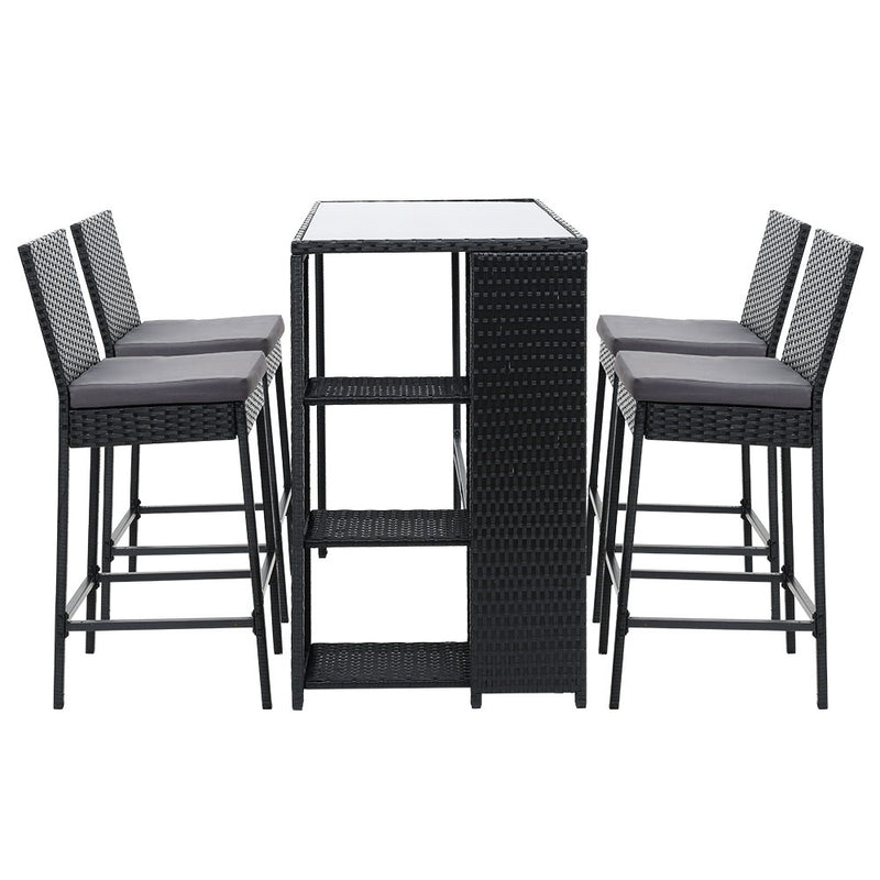 Gardeon Outdoor Bar Set Table Stools Furniture Wicker 5PCS