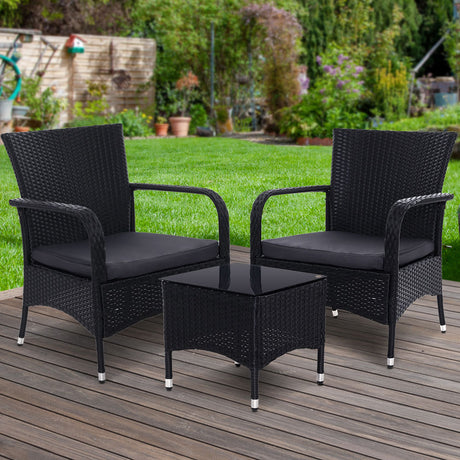 Outdoor Furniture Patio Set Wicker Rattan Outdoor Conversation Set Chairs Table 3PCS
