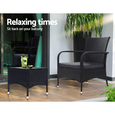 Outdoor Furniture Patio Set Wicker Rattan Outdoor Conversation Set Chairs Table 3PCS