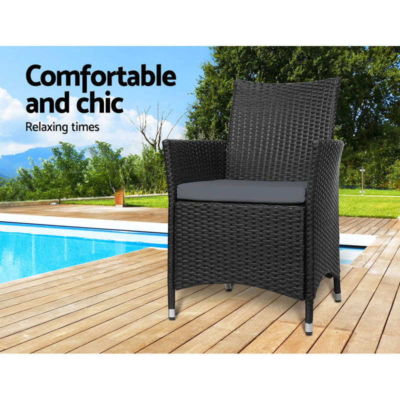 Outdoor Bistro Set Chairs Patio Furniture Dining Wicker Garden Cushion x2 Gardeon