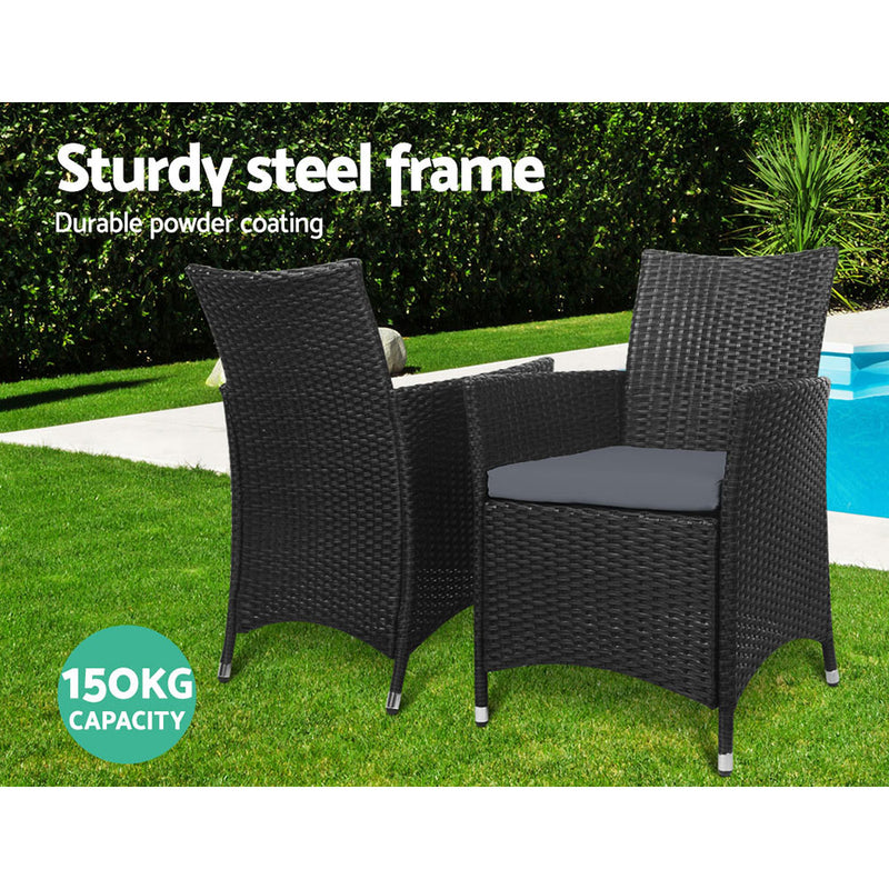 Outdoor Bistro Set Chairs Patio Furniture Dining Wicker Garden Cushion x2 Gardeon