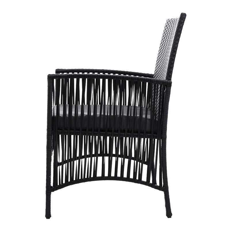 Outdoor Furniture Set of 2 Dining Chairs Wicker Garden Patio Cushion Black Gardeon