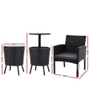 Gardeon Outdoor Furniture Wicker Chairs Bar Table Cooler Ice Bucket Patio Bistro Set Coffee