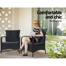 Outdoor Dining Chairs x2 Wicker Chair Patio Garden Furniture Bistro Setting Lounge Cafe Cushion Gardeon XL Black
