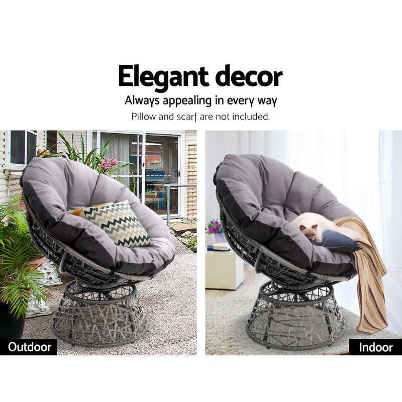 Gardeon Outdoor Papasan Chairs Lounge Setting Patio Furniture Wicker Grey