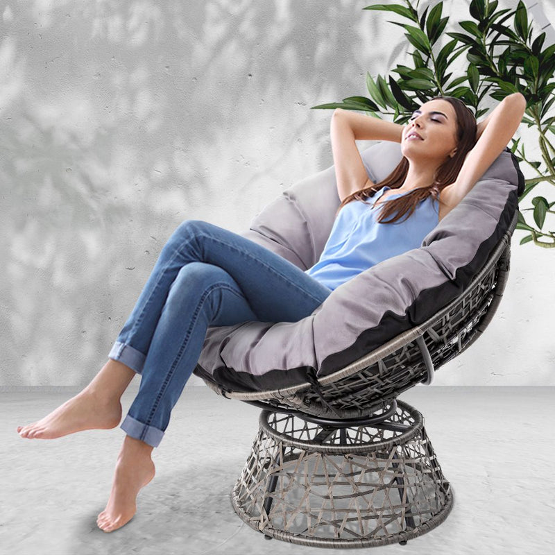 Gardeon Outdoor Papasan Chairs Lounge Setting Patio Furniture Wicker Grey