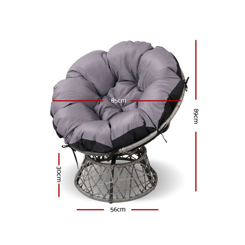 Gardeon Outdoor Papasan Chairs Table Lounge Setting Patio Furniture Wicker Grey