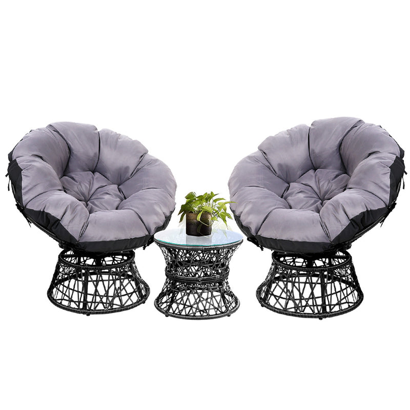 Gardeon Papasan Chair and Side Table Set- Black