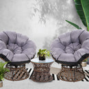 Gardeon Outdoor Lounge Setting Papasan Chairs Table Patio Furniture Wicker Brown