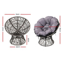 Gardeon Outdoor Lounge Setting Papasan Chairs Table Patio Furniture Wicker Grey