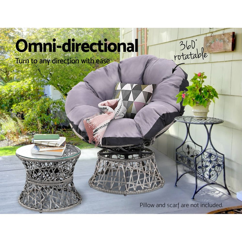 Gardeon Outdoor Lounge Setting Papasan Chairs Table Patio Furniture Wicker Grey