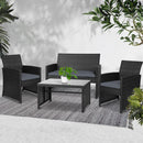 Gardeon Set of 4 Outdoor Lounge Setting Rattan Patio Wicker Dining Set Black